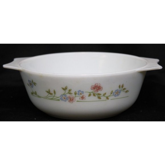 Vtg Pyrex England Cinderella Casserole Dish Handle Bowl Flowers Forget Me Nots - Picture 4 of 9